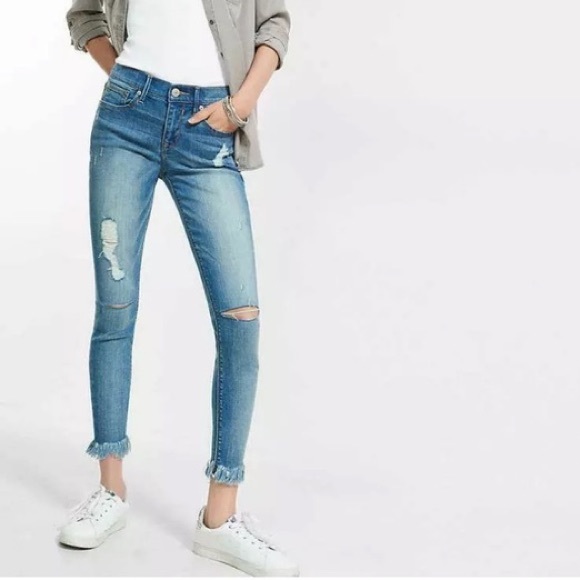 Express Distressed Denim Jeggings - Picture 1 of 5